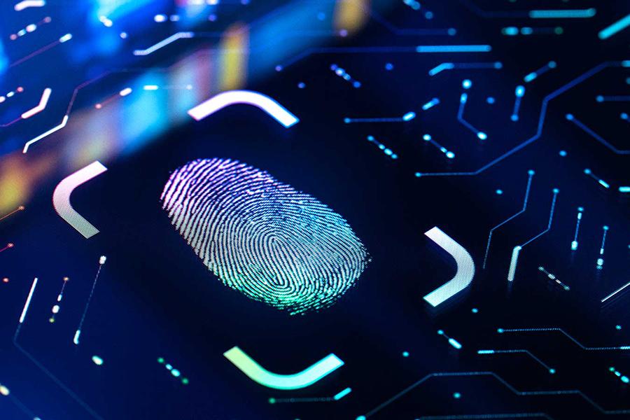 Fingerprint Biometric Authentication Button. Digital Security Concept